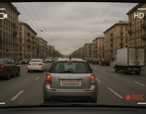 Камера на панели автомобиля фиксирует российскую улицу