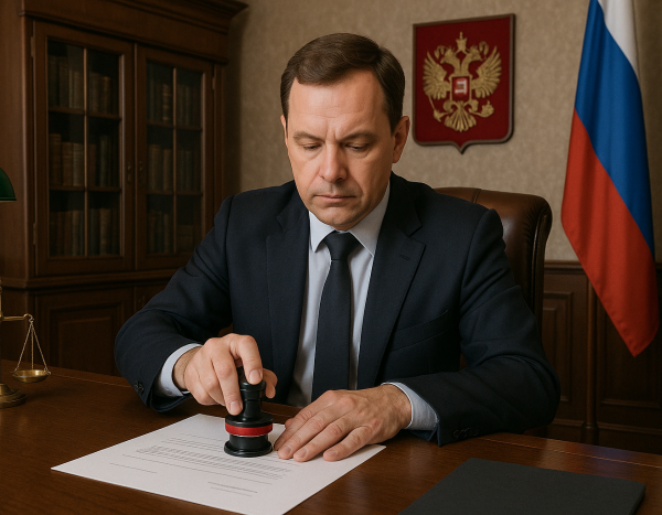 Нотариус заверяет документ в офисе