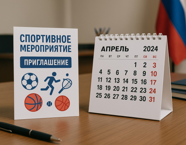 Приглашение на спортивное мероприятие рядом с календарём на столе