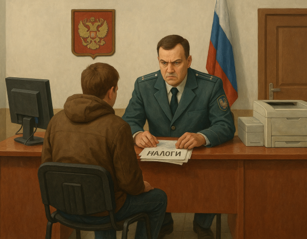 Человек в правительственном офисе с налоговыми документами