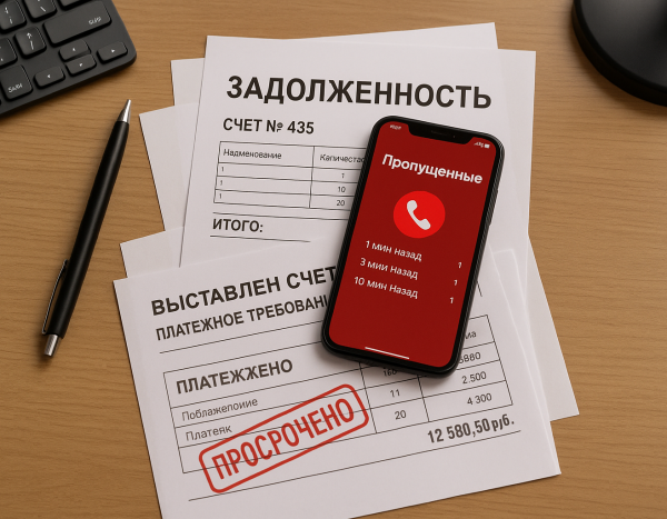 Российский офисный стол с просроченными счетами и телефоном