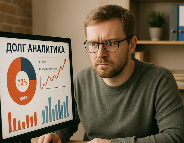 Бухгалтер изучает данные по дебиторской задолженности на экране компьютера