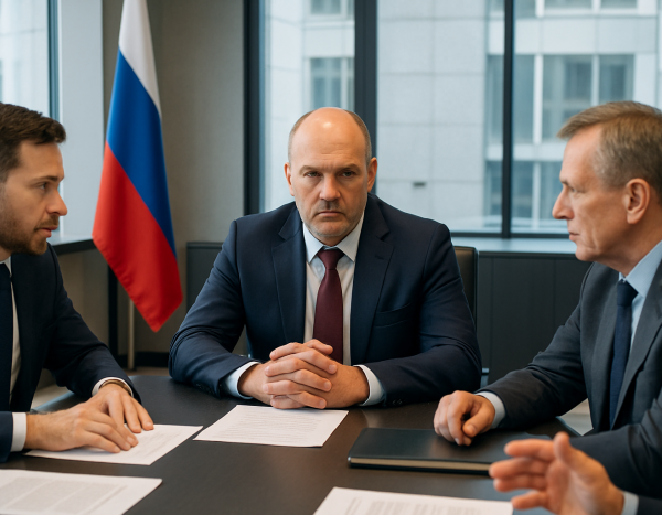 Переговоры бизнесменов за столом в офисе