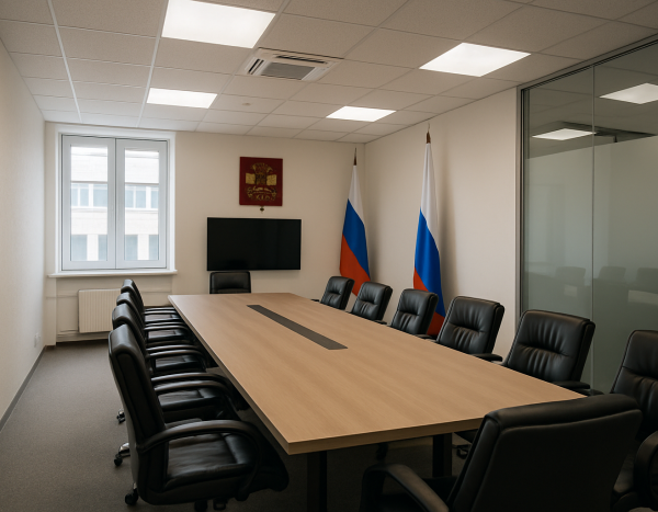 Пустая переговорная в офисе с большим столом