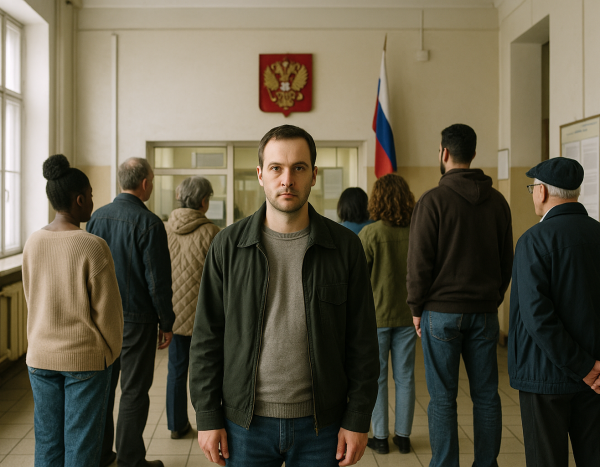 Очередь людей в российском госучреждении