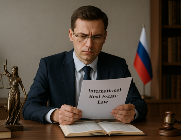 Юрист в российском офисе изучает международные законы о недвижимости