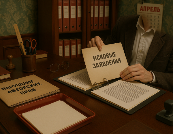 Человек наводит порядок в документах по случаям нарушения авторских прав в домашнем офисе