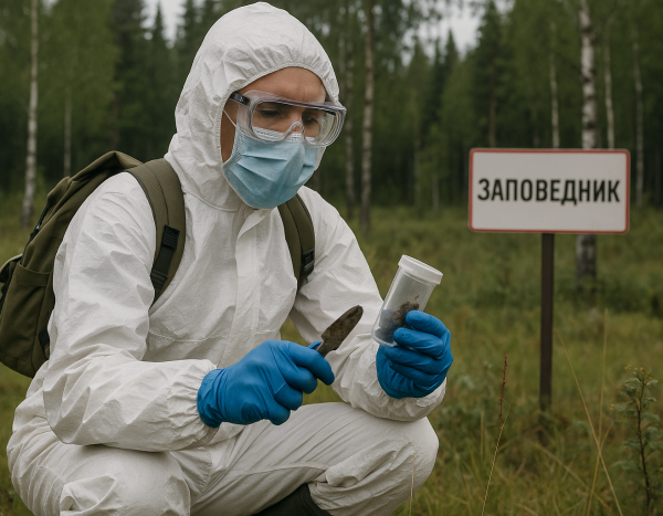 Научный исследователь собирает образцы в заповеднике