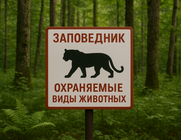 Знак в заповеднике о защите исчезающих видов