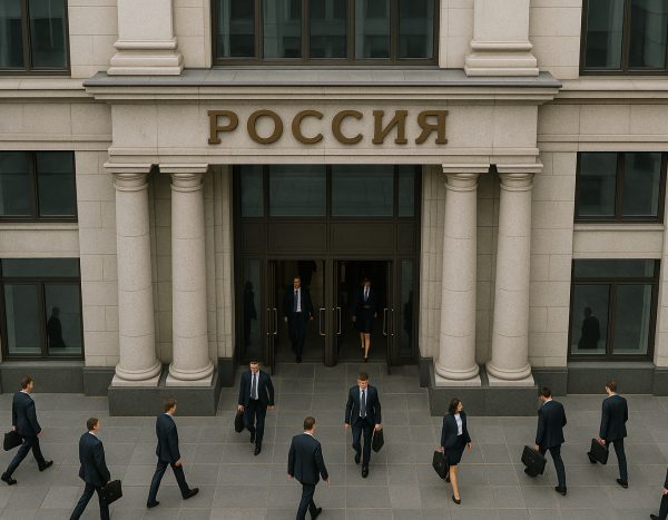 Вход в здание офиса с бизнесменами перед входом