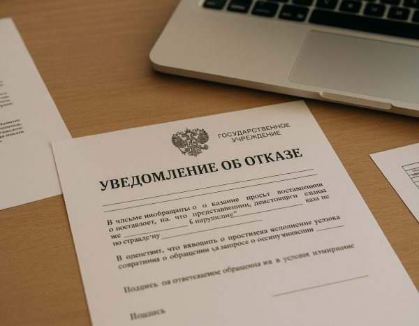 Письмо об отказе на столе с документами и ноутбуком