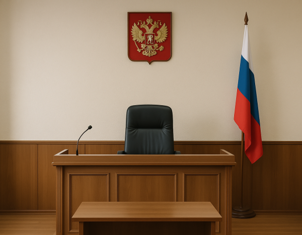 Внутри российского зала суда без видимых людей